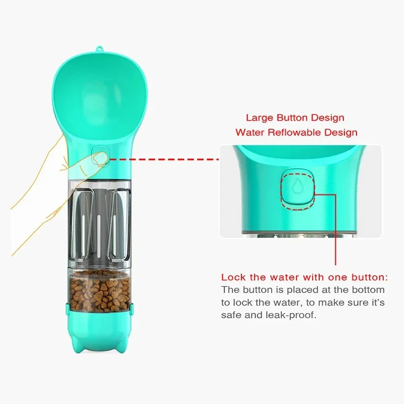 Portable Pet water bottle, Snack Feeder And Bag dispenser