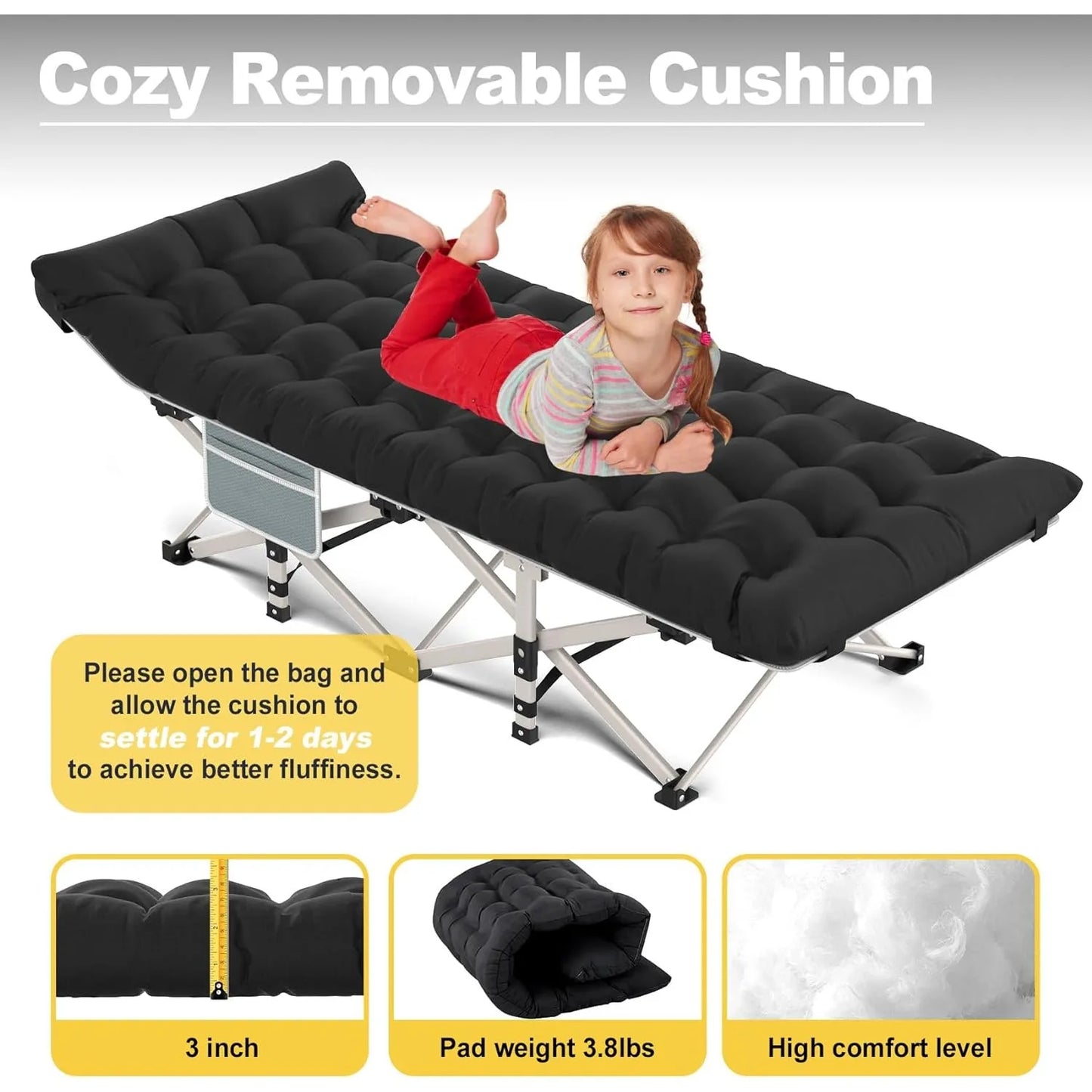 Foldable Camping Cot with Pillow and Carry Bag