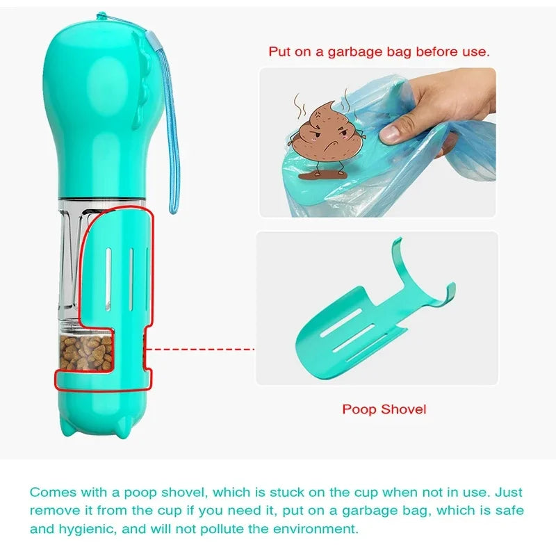 Portable Pet water bottle, Snack Feeder And Bag dispenser