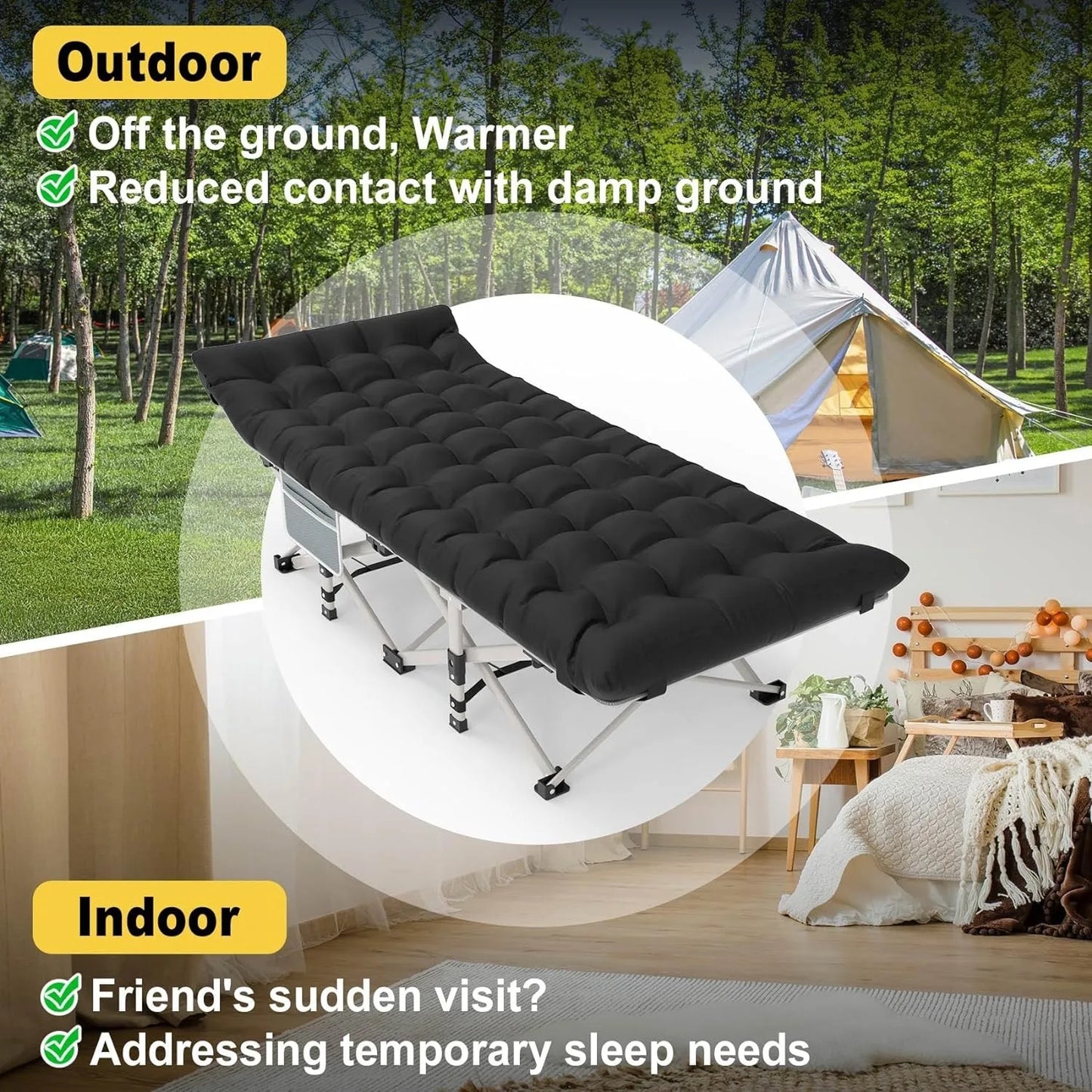 Foldable Camping Cot with Pillow and Carry Bag